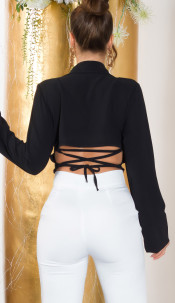 Blouse with open back for lacing Black
