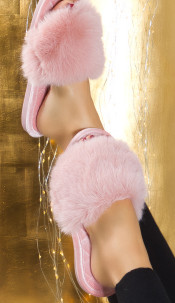 Slides with Faux Fur Pink