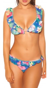 Bikini with ruffles flower print Royalblue