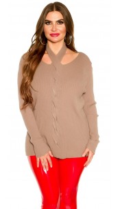 Curvy Girls! ribbrd jumper with neck holder Cappuccino