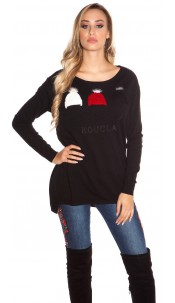 Trendy sweater with glitter rivets Black