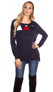Trendy sweater with glitter rivets Navy