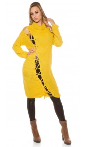 Trendy chunky knit dress with XL collar Mustard