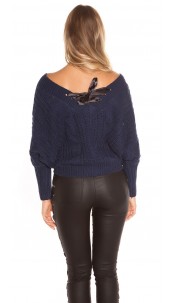 XL V-Cut knit sweater with lacing Navy