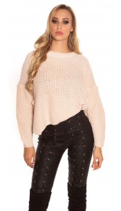 Trendy knit sweater with side- Button Antiquepink