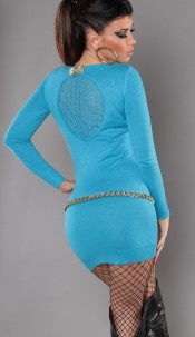 Sexy KouCla knit-minidress with lace and bow Turquoise