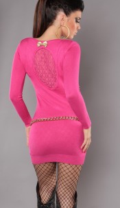 Sexy KouCla knit-minidress with lace and bow Fuchsia
