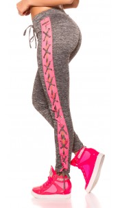 workout leggings with lacing Greyfuchsia