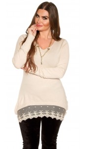 CurvyGirlsSize! pullover with chain & lace Beige