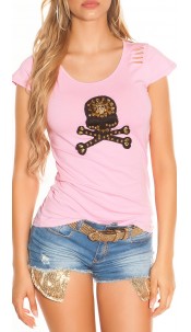 T-Shirt with skull and net back Pink
