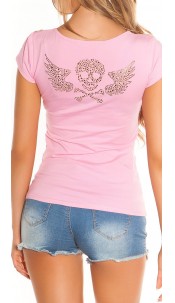 T-Shirt with cut-outs and skull Pink