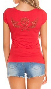 T-Shirt with cut-outs and skull Red