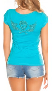 T-Shirt with cut-outs and skull Turquoise