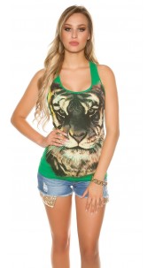 Tanktop with Tiger-Print and Zip Green