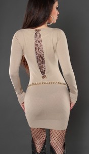 Sexy KouCla knitted minidress with leoprint Beige
