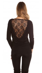 Trendy pullover met kant zwart