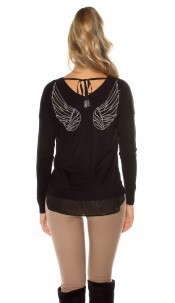 Trendy pullover with angel wings Black