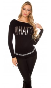 Trendy pullover WHAT? Black