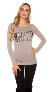 Trendy pullover WHAT? Taupe