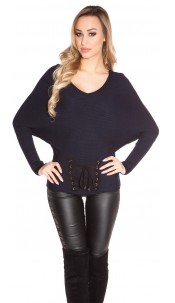 Trendy bat sweater with lacing Navy