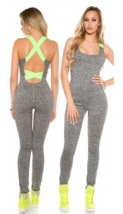 Trendy workout jumpsuit with sexy back Neongreen