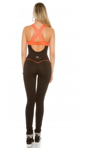 Trendy workout-sport jumpsuit met gaasstof neonkoraal-kleurig