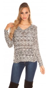 Trendy knit sweater with zips Black
