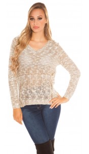 Trendy knit sweater with zips Cappuccino
