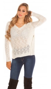 Trendy knit sweater with zips White