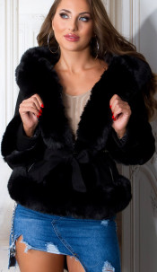 cozy winterjas met faux fur zwart