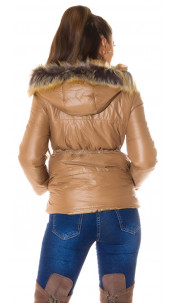 Trendy winter jacket with a detachable hood Brown