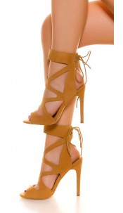 Cut Out High Heel Lace Up Camel