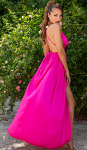 Sexy satijn-look maxi jurk met open rug roze