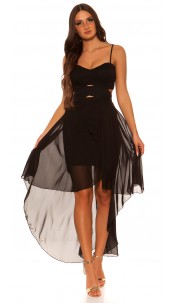 Sexy hoog-laag jurk met sexy inkijk zwart