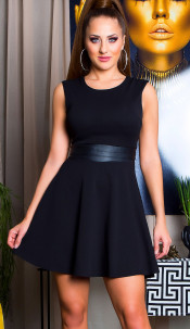 Trendy Mini Dress with leatherlook Black
