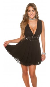 babydoll mini dress with rhinestones Black