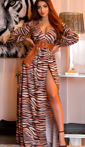 maxi langmouw jurk met print zebra