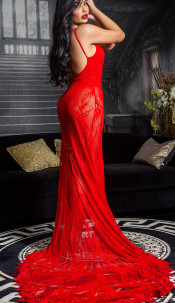 Seductive! open back lace Red Carpet Dress Red