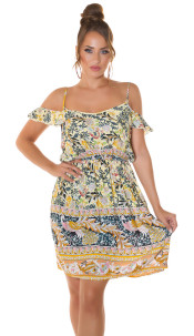 Trendy off-shoulder Minidress with print Yellow