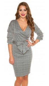 business dress with gathering and bow Grey
