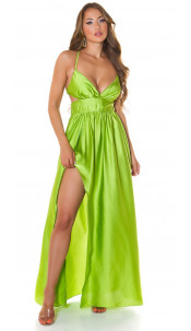 Satinlook Maxi dress with XL leg slit Green