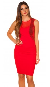 case dress with trendy sequins/transp. Red