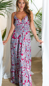 Maxidress with straps and Paisley Print Bordeaux