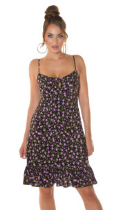 Trendy zomer mini jurkje met bloemen-print zwart
