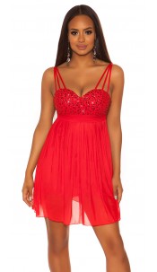 strap mini dress w. Pearls & sequins Red