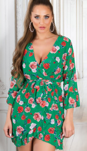 wikkel jurk met bloemen-print groen