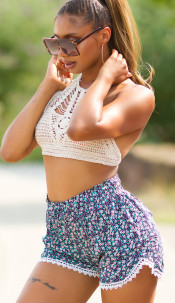 Highwaist Shorts with Print & lace Navy