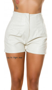 high-taille faux leder shorts beige
