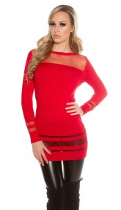 fine knit longjumper with insight Red