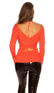 V-Cut Ribbed Sweater Back Coral